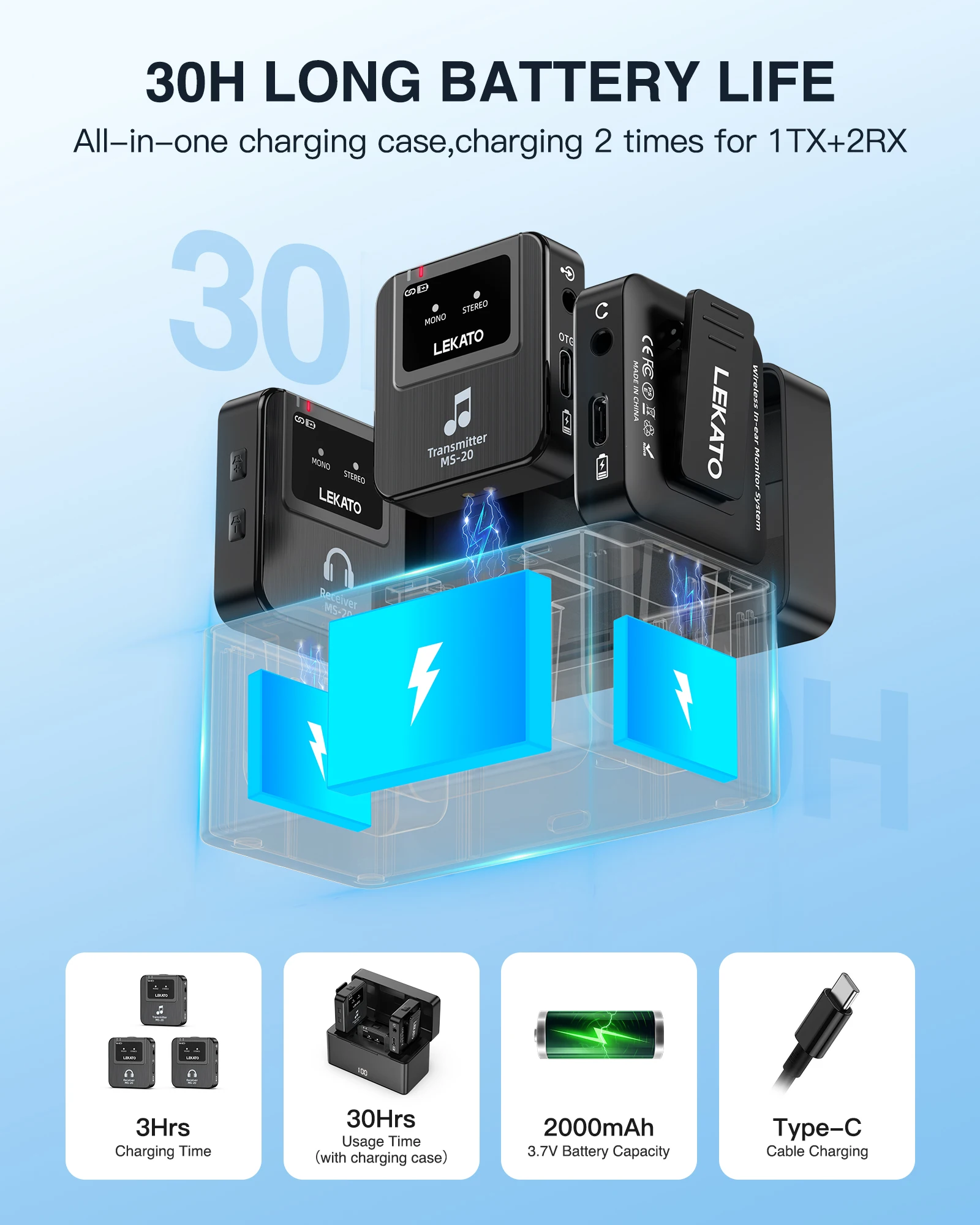 In Ear Monitor Iem - Lekato Wireless In-Ear Monitor Ms-20 Charging