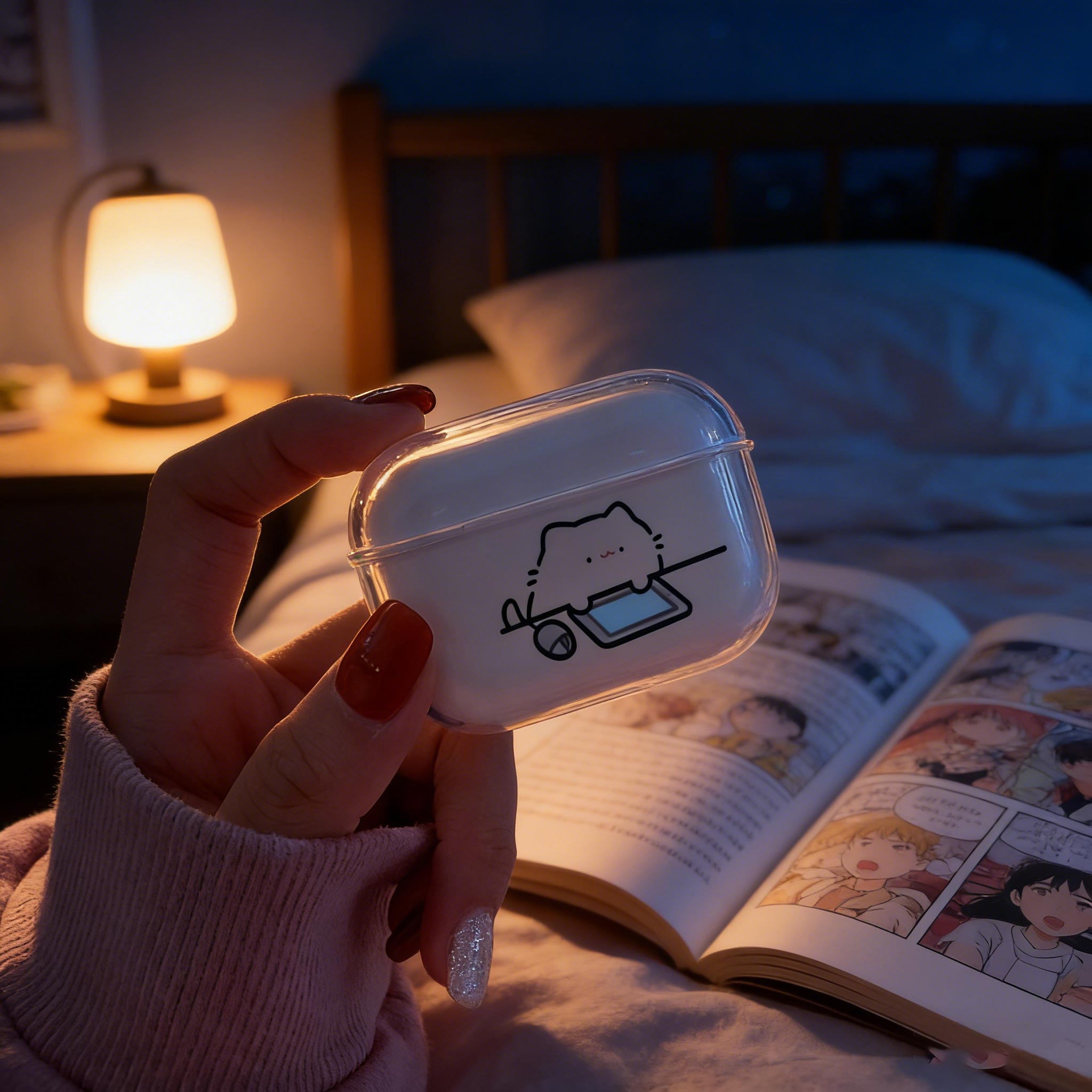 Cute Cat transparent Earphone  - đánh giá và giá Headphone Case Hard